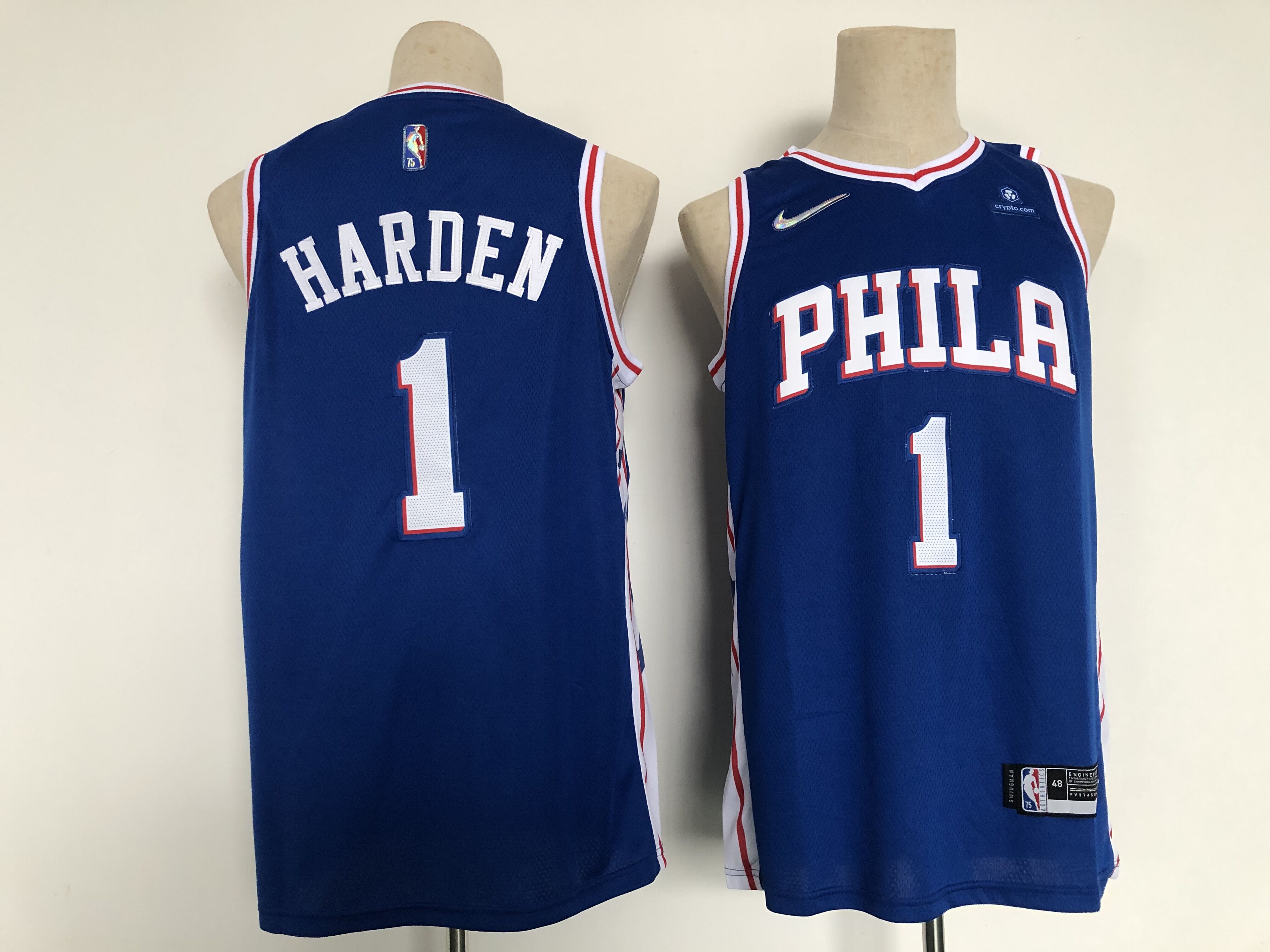 Men Philadelphia 76ers #1 Harden Blue Nike 75th anniversary 2022 Game NBA Jersey->milwaukee bucks->NBA Jersey